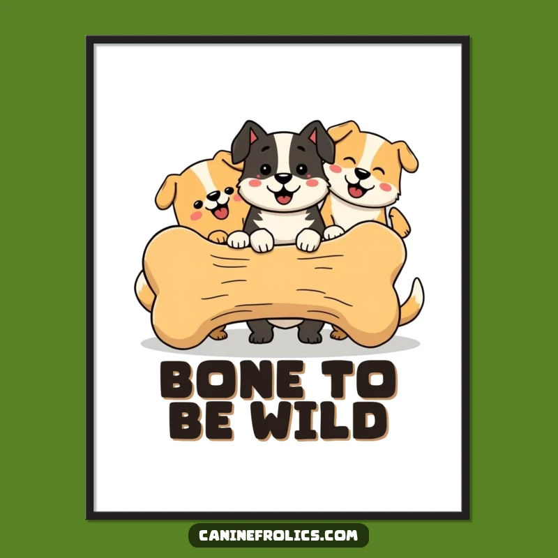 Funny Poster - Happy Dog Bone Sharing, Joyful Canine Art, Unique Funny Gift