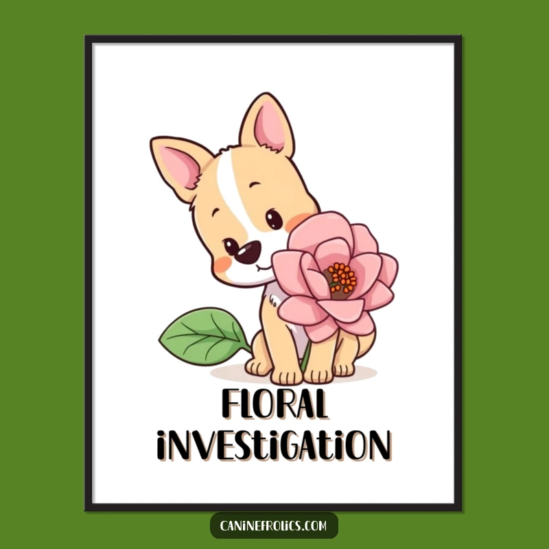 Funny Curious Dog Flower Poster Art For Nature Lovers
