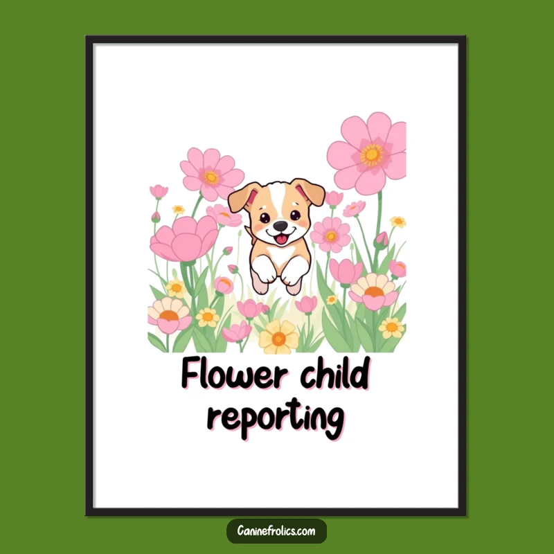 Funny Puppy Flower Field Poster: Vibrant Dog Art, Whimsical Wall Decor, Hilarious Gift