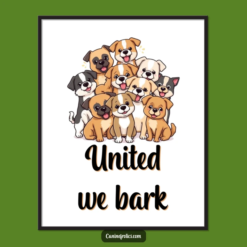 Funny Dog Pack Poster: Mixed Breeds Playing, Hilarious Wall Decor Gift