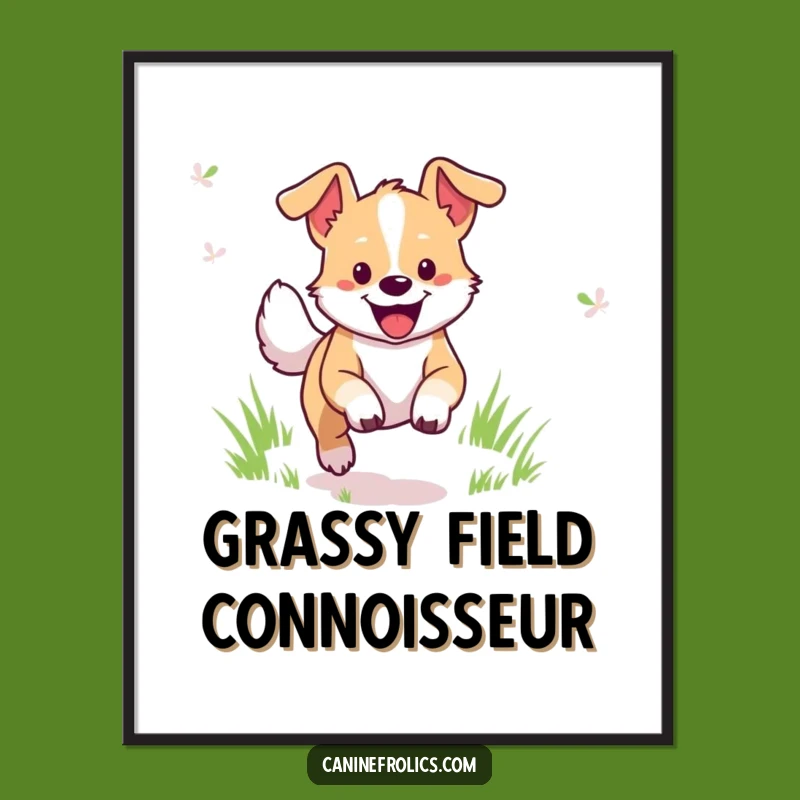Funny Dog Poster: Cheerful Character's Grassy Field Joy, Art Gift