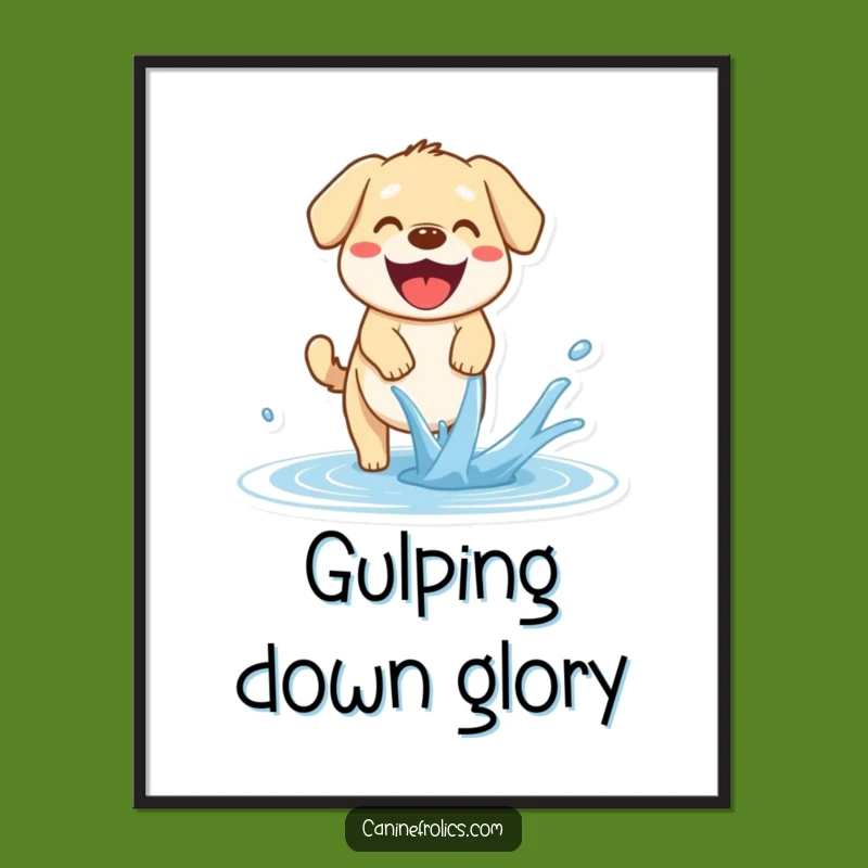 Funny Dog Poster: Happy Pup Water Fun - Refreshing Wall Art for Dog Lovers