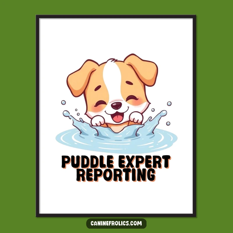 Funny Dog Splashing Puddle Poster - Vibrant & Hilarious Wet Dog Wall Art
