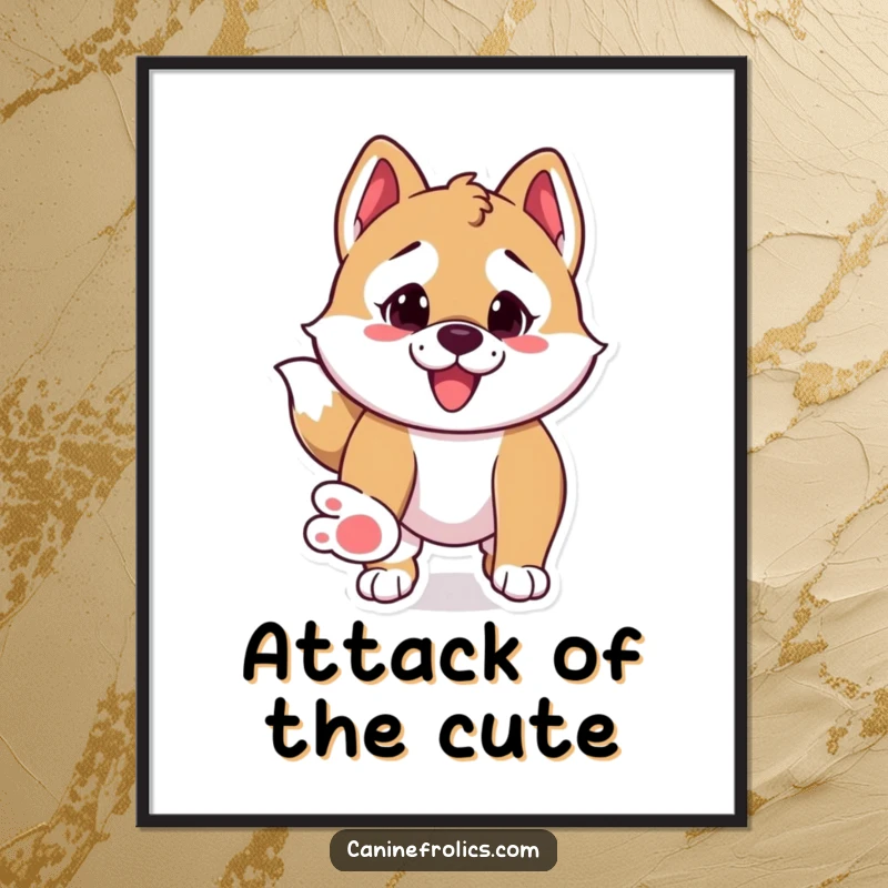 Funny poster art of a dog with paws extended, caught in a comical, ready-to-pounce position.