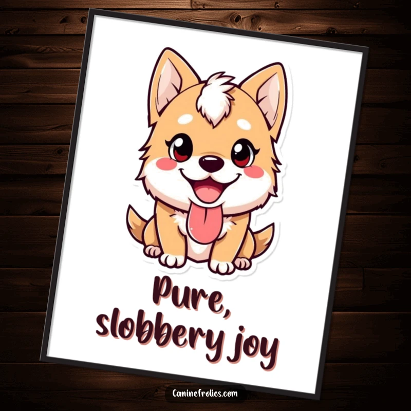 Funny dog poster showing a cute canine character with a happy expression and tongue lolling out, creating a cheerful and humorous wall display.