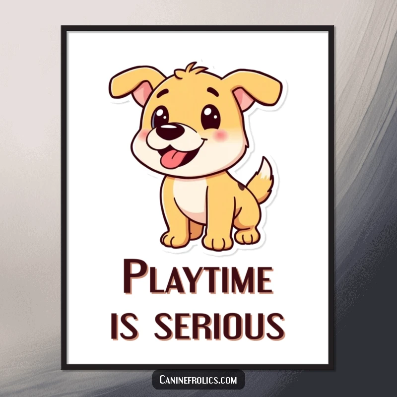 Funny Dog Poster: Playful dog character mid-pounce, radiating energy and readiness for interaction, perfect wall art.