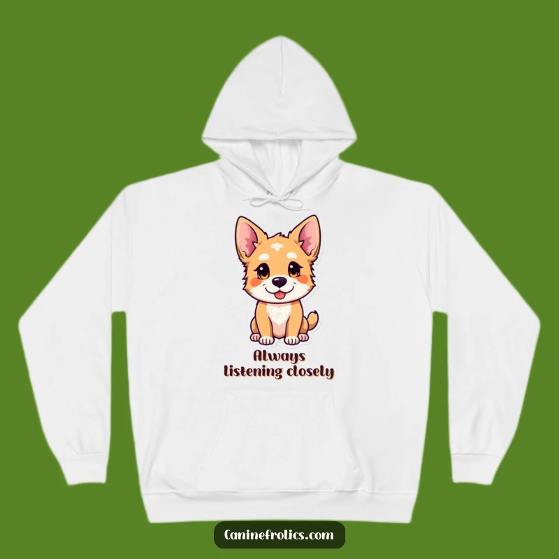 Funny Cozy Hoodie - Curious Dog Ears Perked Playful Comfort
