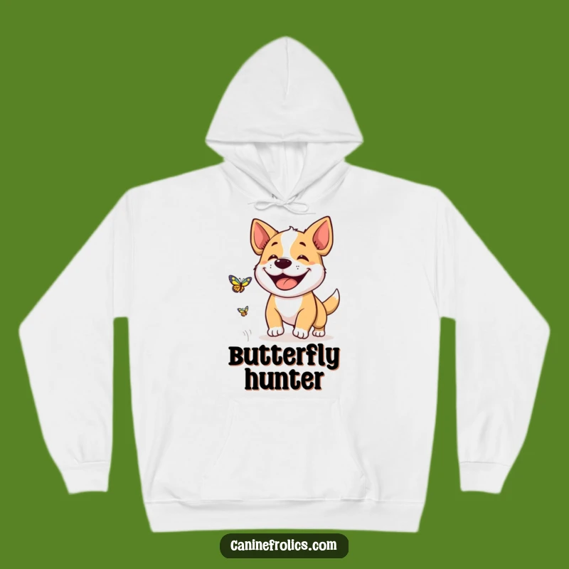Funny Dog Grin Hoodie: Cozy Butterfly Chaser Design, Warm & Funny Gift for Dog Lovers