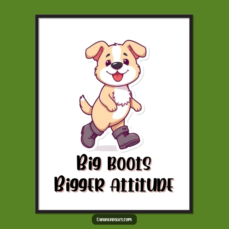 Funny Free Printable Wall Art: Dog in Boots Striding, Quirky Downloadable Decor