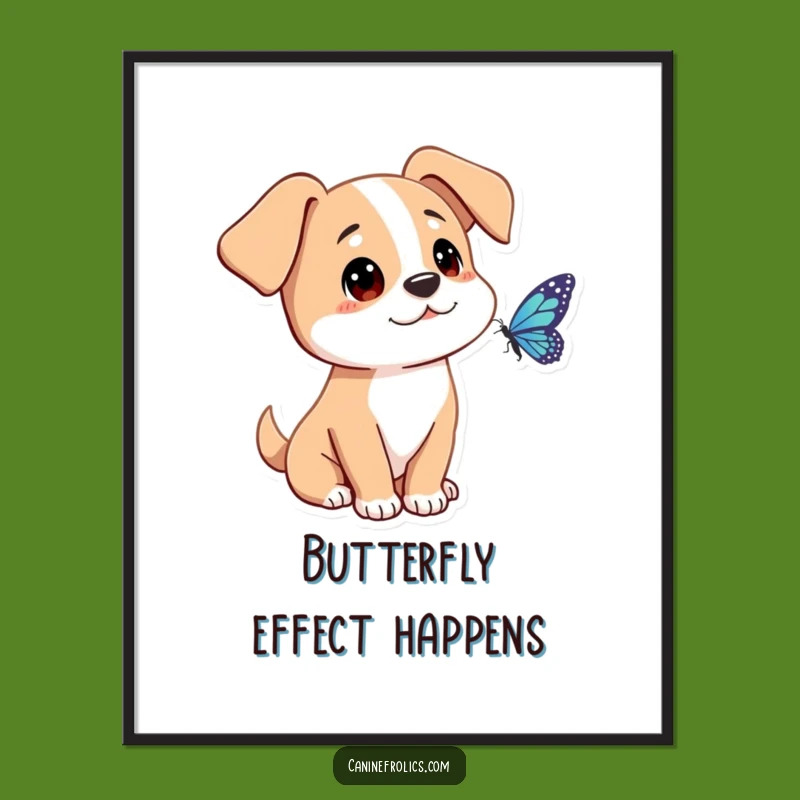 Free Printable Wall Art: Curious Dog, Butterfly, Funny Peaceful Dog Decor