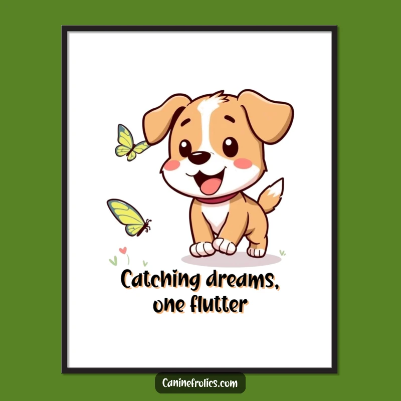 Free Printable Wall Art: Dog Chases Butterfly, Funny Downloadable Decor