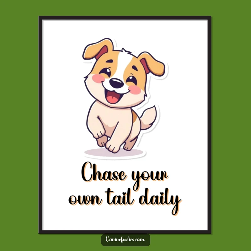 Free Printable Wall Art: Silly Dog Chasing Tail, Funny Dog Decor Downloadable Art