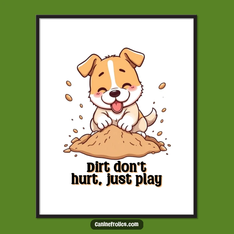 Free Printable Wall Art: Energetic Dog Digging, Humorous Dirt Flying Art Download