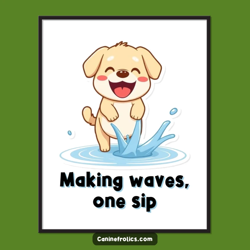 Free Printable Wall Art: Dog Catching Water Stream, Playful Downloadable Decor