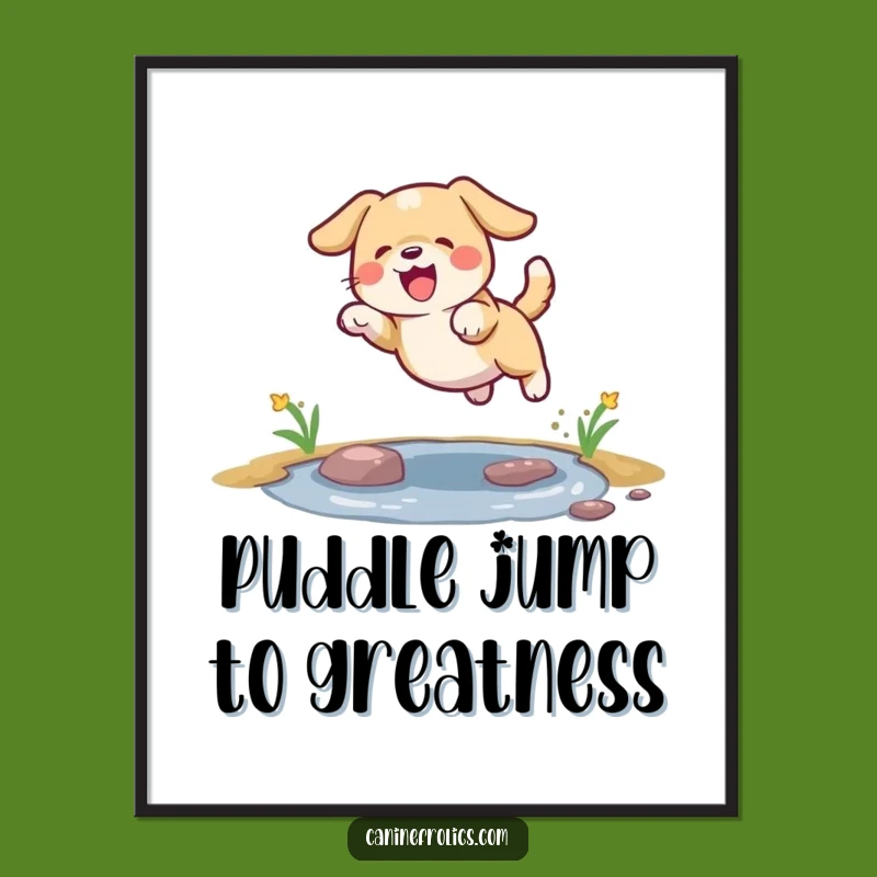 Free Printable Wall Art: Dog Leaping Puddle Splashing Joy, Fun Decor