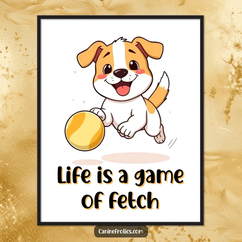Funny Free Printable Wall Art: A dog in full sprint, joyfully pursuing a bright, bouncing ball, capturing a moment of pure playfulness.