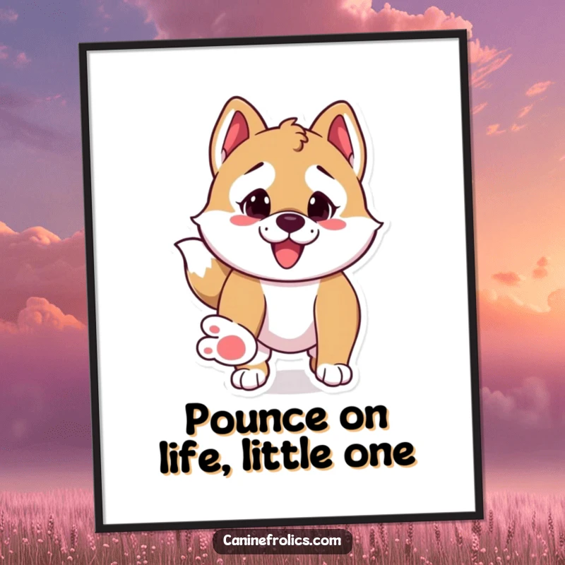 Funny Free Printable Wall Art: A dog character with paws extended, hilariously poised to pounce with energetic anticipation.