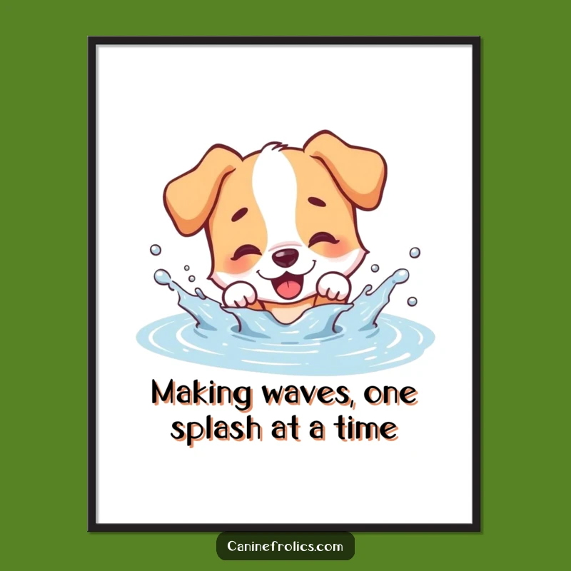 Free Printable Wall Art: Funny Dog Splashing Puddle, Humorous Doggy Art Download