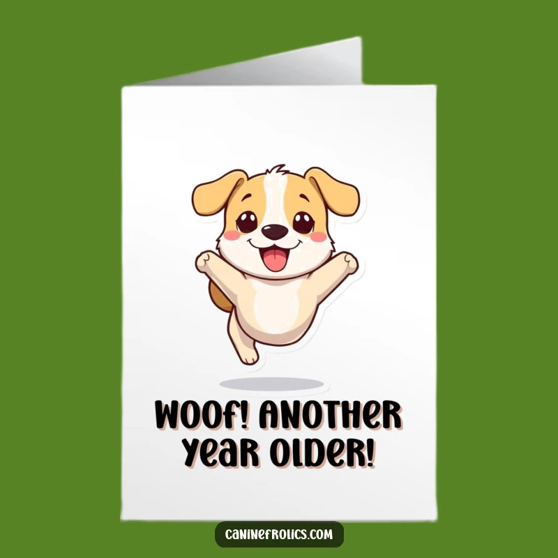 Free Printable Birthday Card: Joyful Dog Bounding - Funny Downloadable Dog Gift