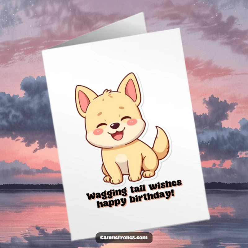 Funny Free Printable Birthday Card: Enthusiastic dog with a wagging tail, spreading birthday joy and laughter.
