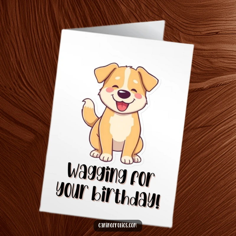 Funny Free Printable Birthday Card: A dog's entire body wiggling with extreme happiness from its furiously wagging tail, pure joy personified.