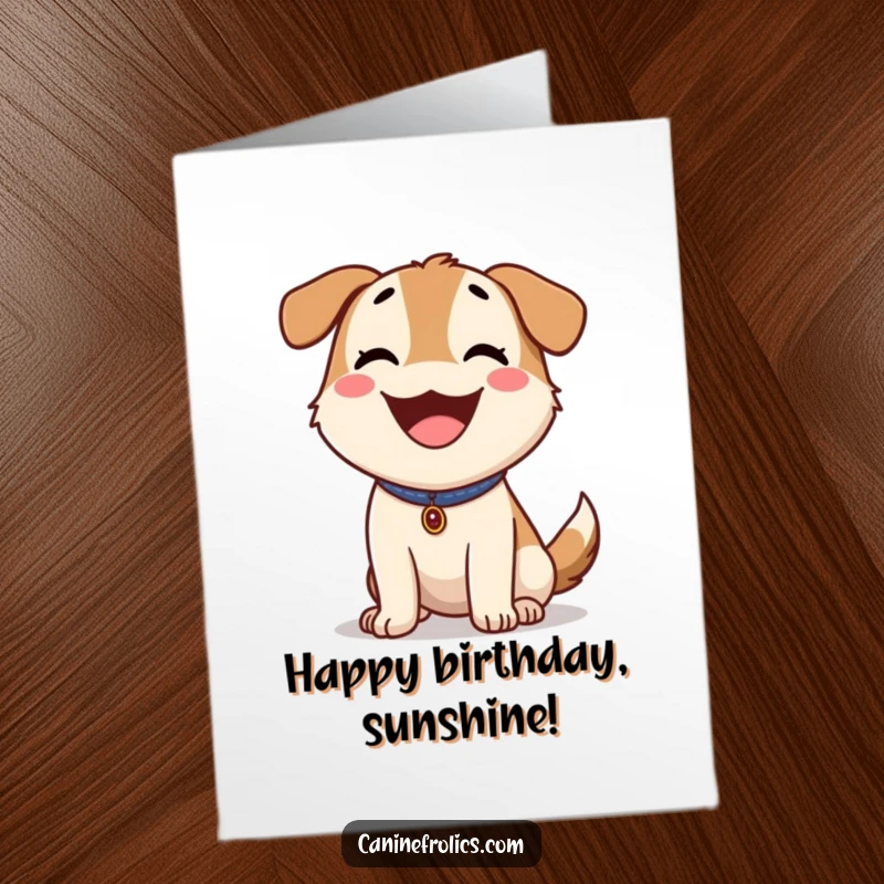 Funny Free Printable Birthday Card: Happy dog panting joyfully on a sunny day, perfect for outdoor lovers.