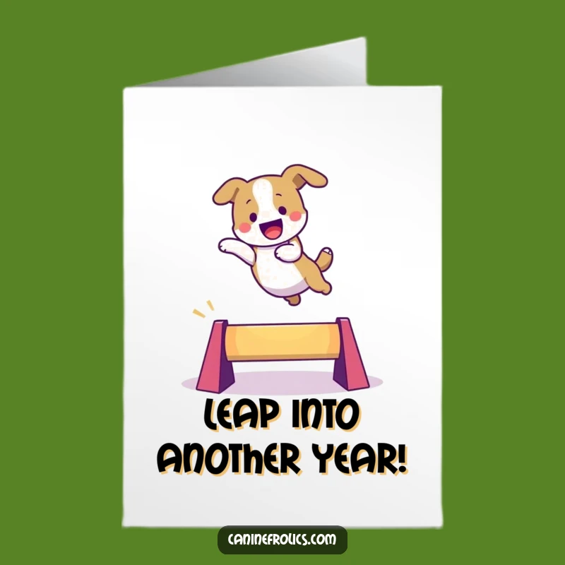 Free Printable Birthday Card: Dog Leaping Obstacle, Funny Energetic Dog Gift