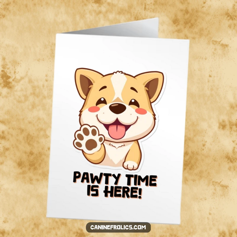 Funny Free Printable Birthday Card: A dog offers its paw with a huge, happy grin, ready for birthday fun.