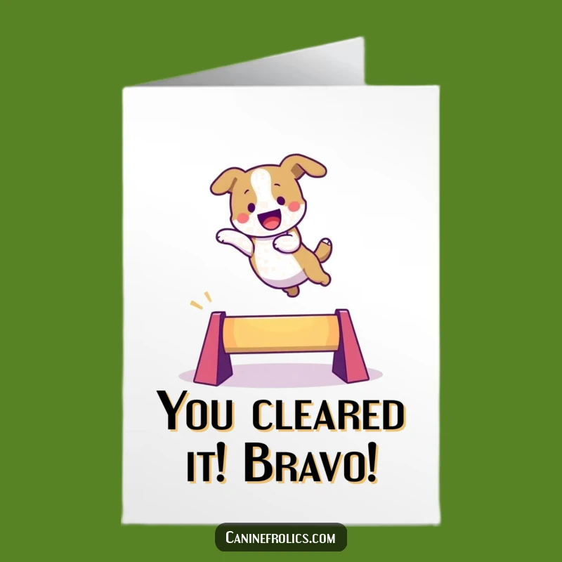 Free Printable Congrats Card: Dog Leaping Obstacle, Funny Achievement Dog Gift