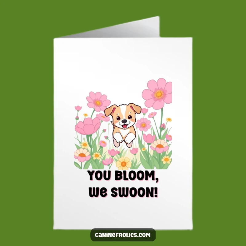 Free Printable Congrats Card: Funny Puppy Flower Field Dog for Your Big Achievement!