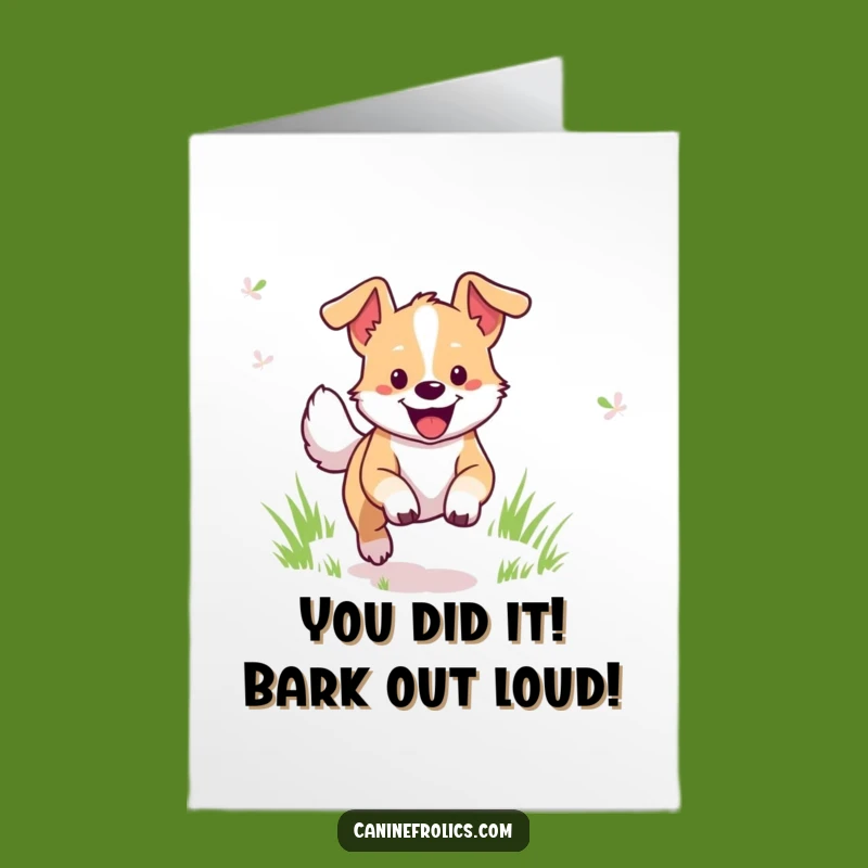 Free Printable Congrats Card: Happy Dog Bounds Through Field, Funny Downloadable Gift