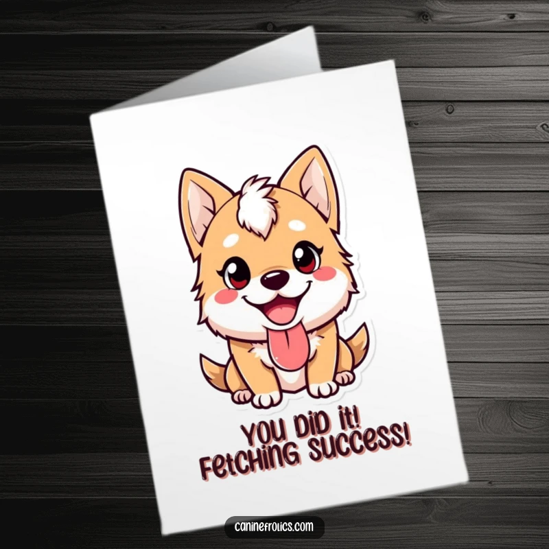 Funny Free Printable Congratulations Card: A dog with its tongue lolling out, conveying pure, unadulterated excitement for your success.