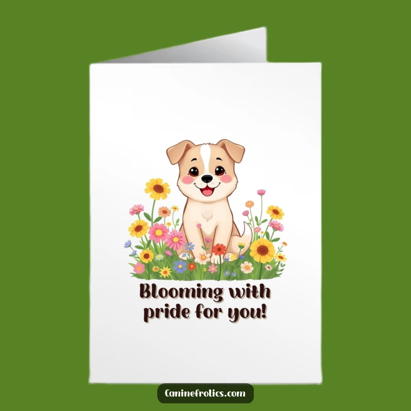 Free Printable Congrats Card: Smiling Dog in Wildflowers, Funny Downloadable Gift!