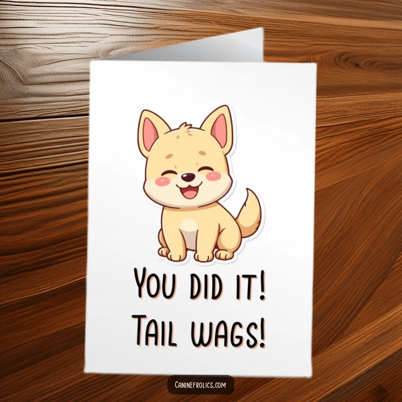 Funny Free Printable Congratulations Card: A happy dog's tail wags wildly to celebrate a wonderful achievement.