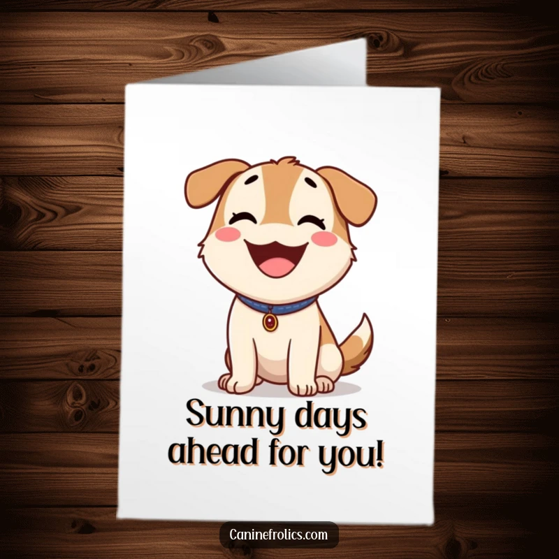 Funny Free Printable Congratulations Card: A dog happily panting on a sunny day, conveying pure joy and good vibes.
