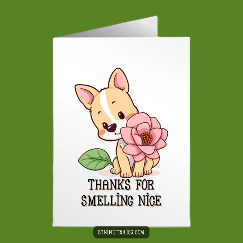 Free Printable Thank You Card: Curious Dog, Giant Flower, Funny Downloadable Gift for Amazing Gestures