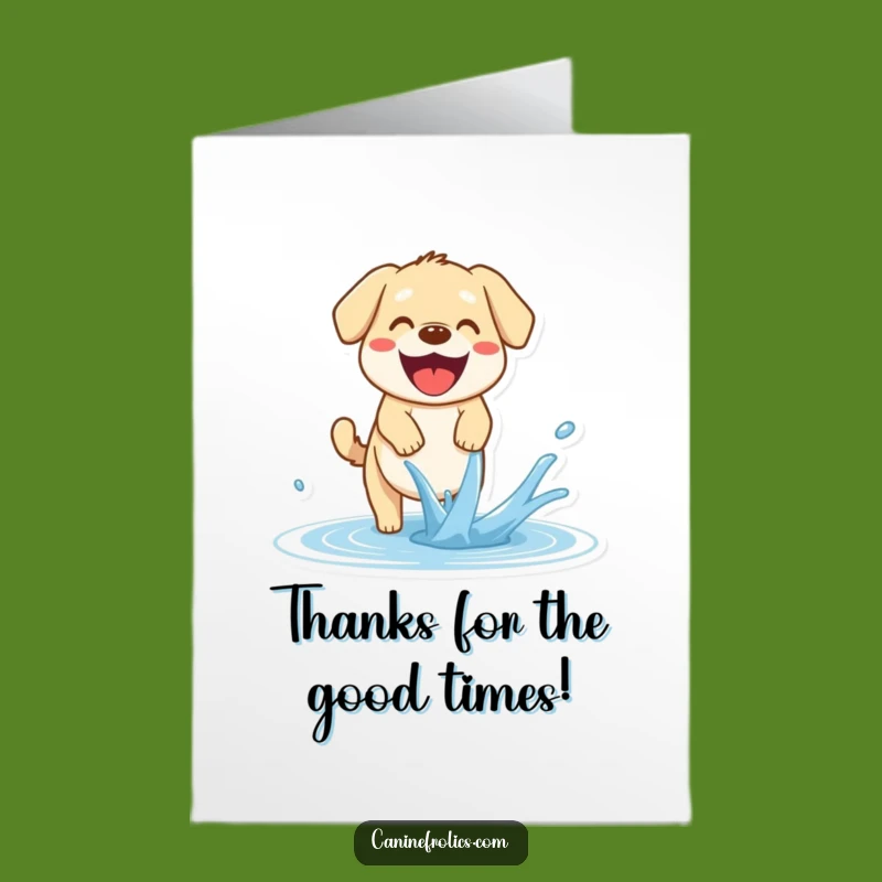Free Printable Thank You Card: Dog Catching Water Stream, Grateful Downloadable Gift