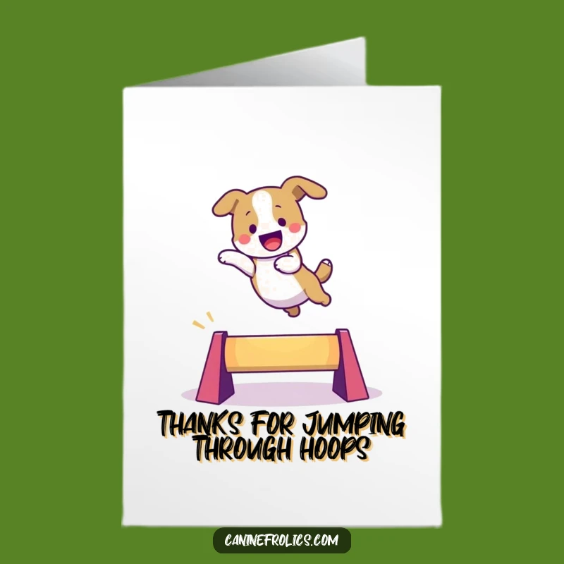 Free Printable Thank You Card: Dog Leaping Obstacle, Funny Grateful Dog Gift