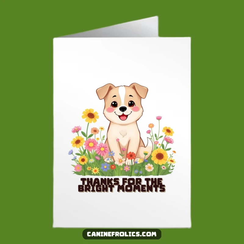 Free Printable Thank You Card: Smiling Dog in Flowers, Funny Downloadable Appreciation!