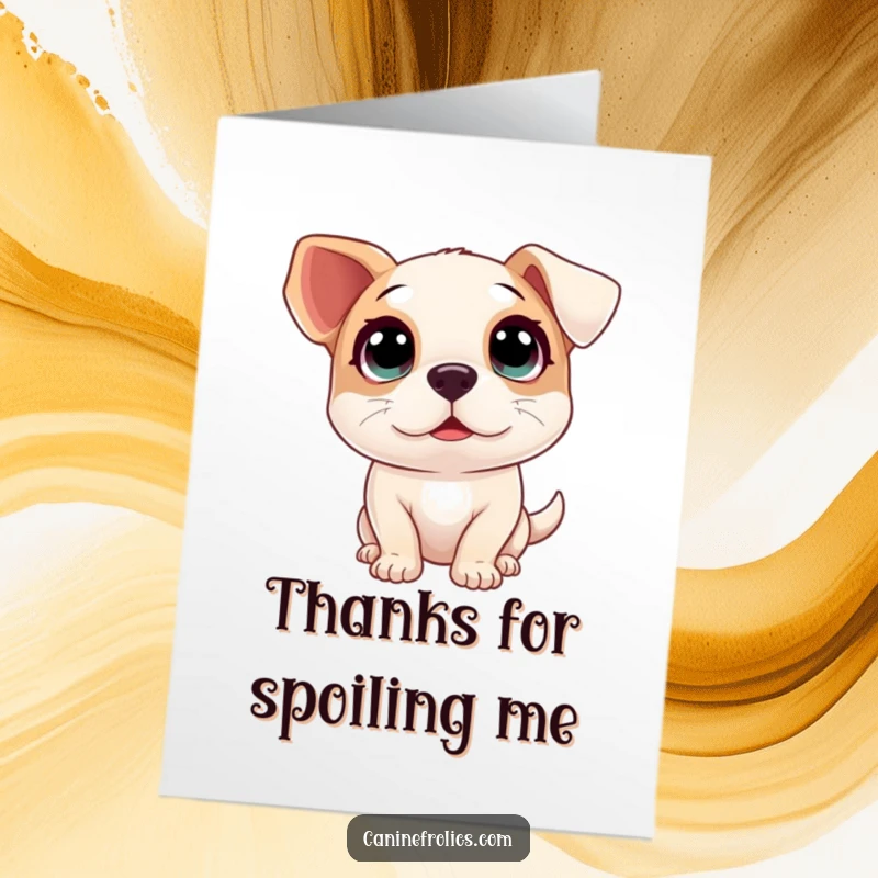 Funny Free Printable Thank You Card: A dog with big, innocent eyes looking up, expressing thanks with adorable excitement.
