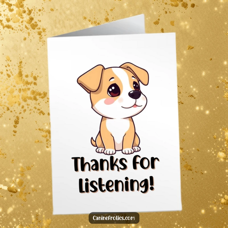 Funny Free Printable Thank You Card: A dog with alert, perked ears is attentively listening, ready to receive thanks.