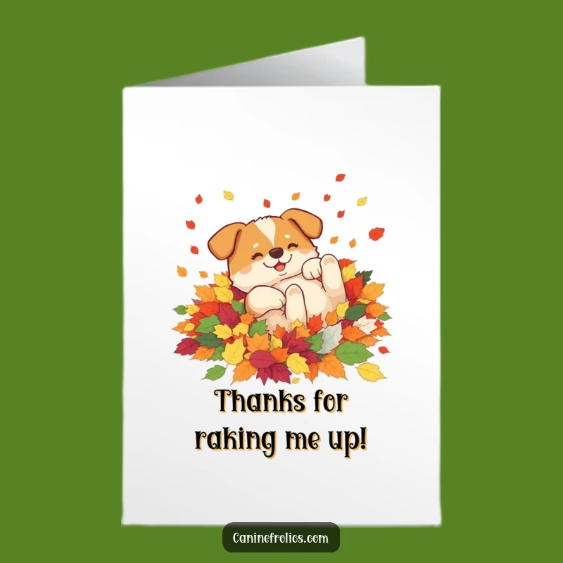 Free Printable Thank You Card: Leaf-Rolling Dog Expressing Autumnal Gratitude!