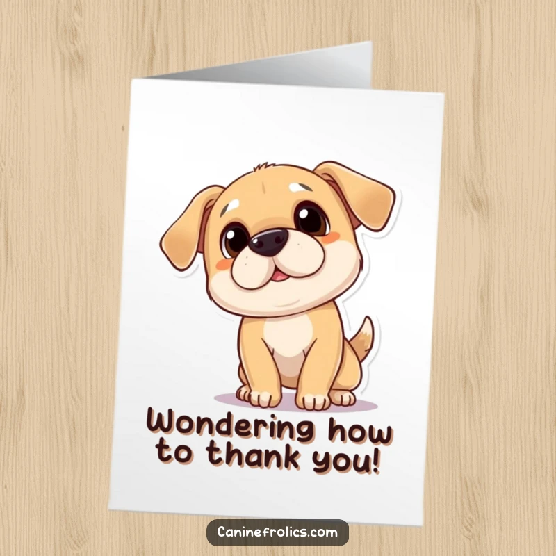 Funny Free Printable Thank You Card: A playful dog tilts its head, showing a curious and grateful expression.