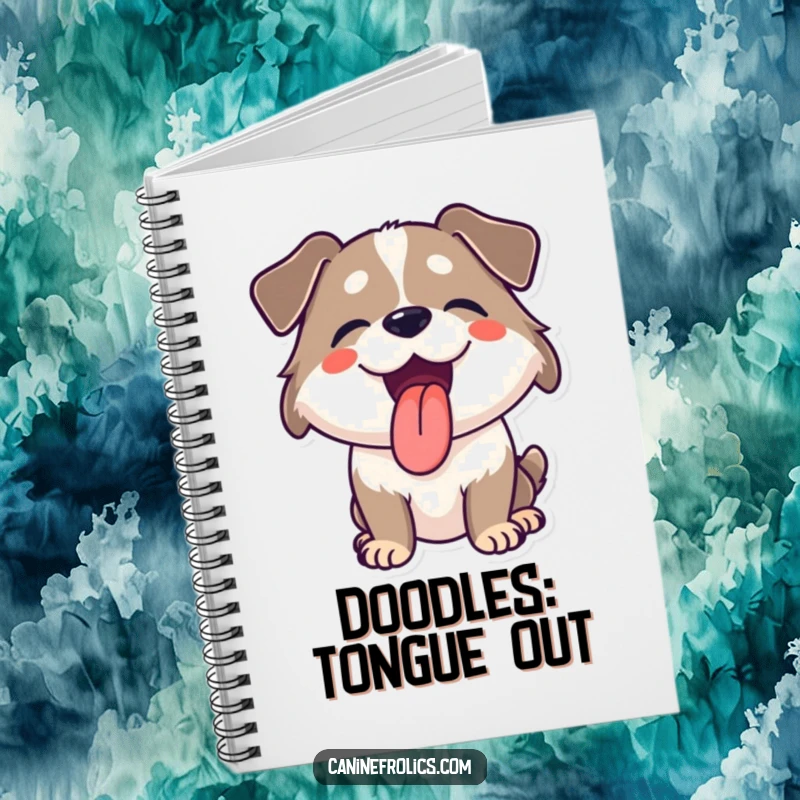 Funny notebook cover with a dog panting happily with its tongue out, ready to hold your joyful notes.