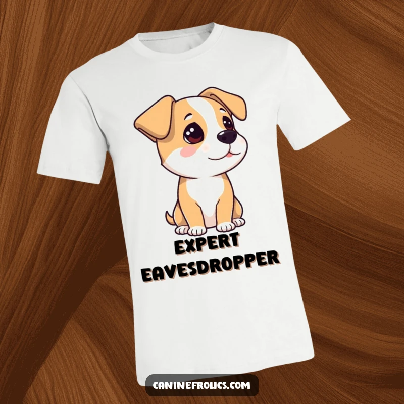 Funny T-Shirt: A dog with alert, perked ears focusing intently, symbolizing curious listening. A humorous tee for the observant.