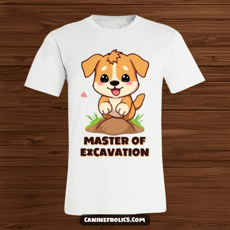 Funny T-Shirt: A dog is shown energetically digging a hole, paws a blur in a comical display of pure, hilarious excavation.