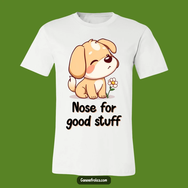 Funny Dog T-Shirt: Curious Sniffer, Tail Wagging Flower, Humorous Apparel
