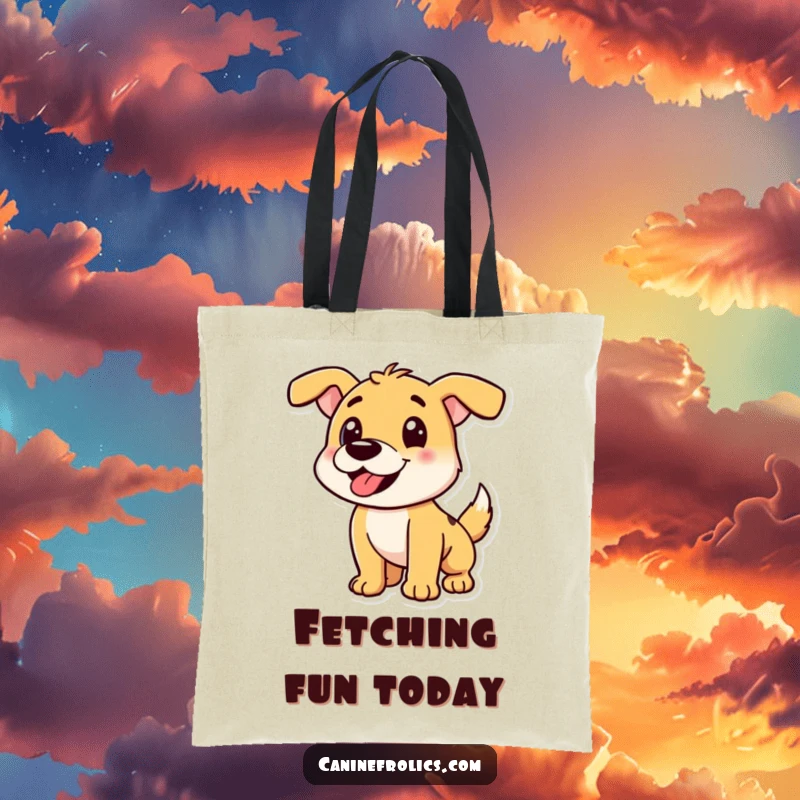 Funny Dog Tote Bag: Dog character in a playful pounce, ready for interaction, perfect for carrying essentials with energy.