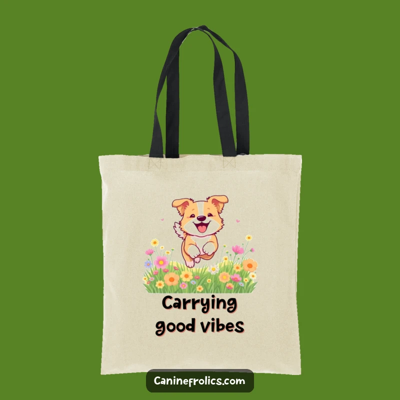Funny Dog Flower Tote Bag: Joyful Bounding Carry-All Gift