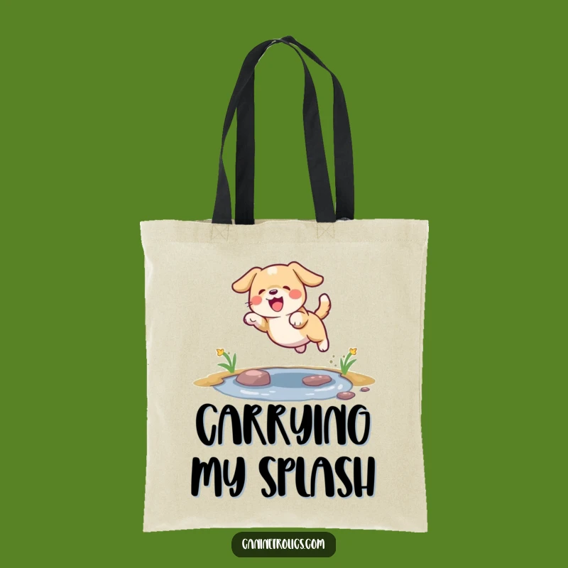 Funny Dog Puddle Leap Tote Bag: Carry Your Day with Joyful Style!